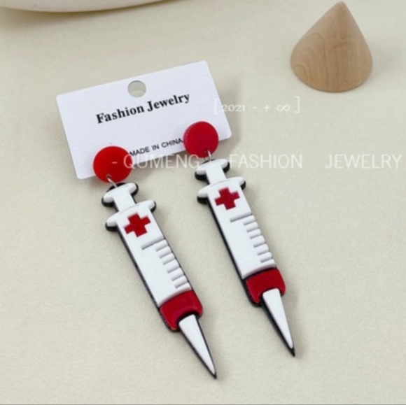 Nurse Life Fun Lightweight Drop Dangle Earrings, phlebotomy, vaccine - Picture 5 of 5